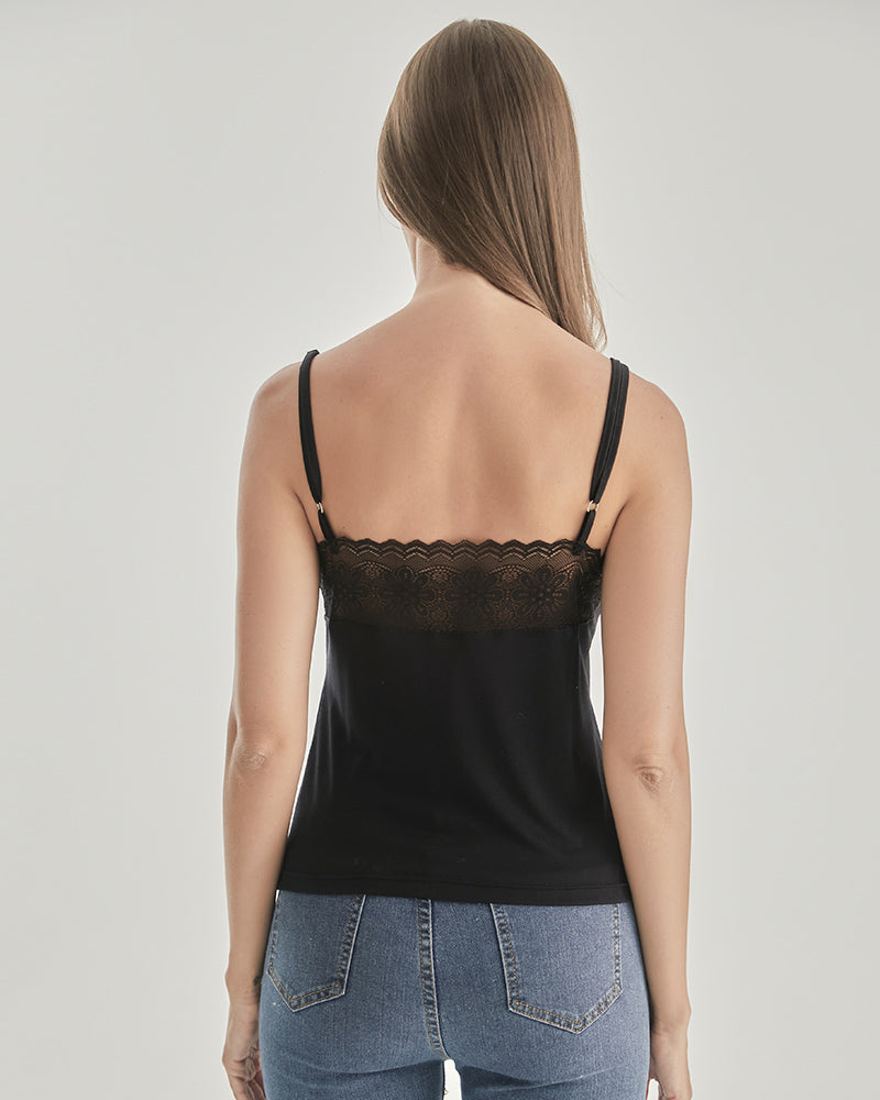 Lace Silk Knitted Camisole Black