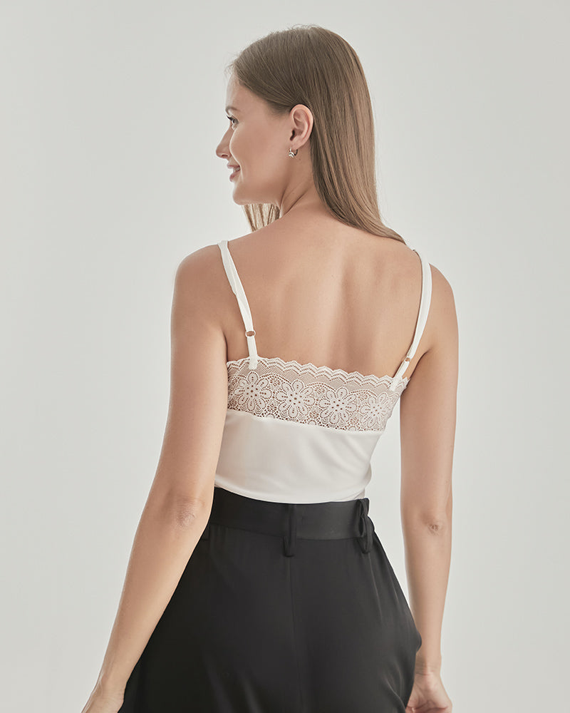 Lace Silk Knitted Camisole White