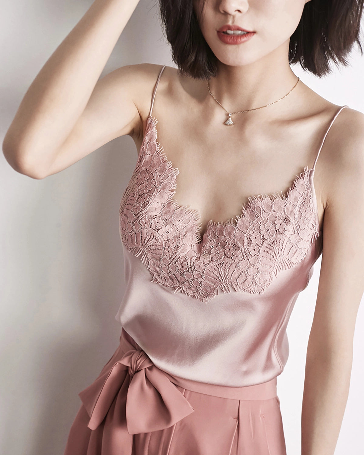 Women's Lace Trimmed Silk Camisole Pink