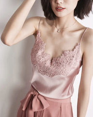Women's Lace Trimmed Silk Camisole Pink