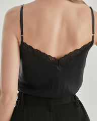 Lace V-Neck Silk Camisole Black