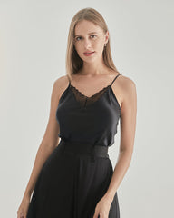 Lace V-Neck Silk Camisole Black