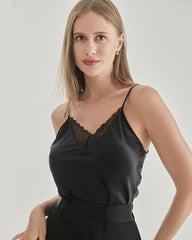Lace V-Neck Silk Camisole Black