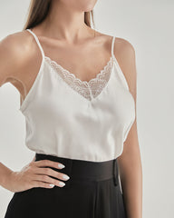 Lace V-Neck Silk Camisole White