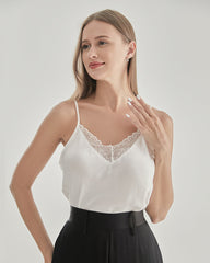Lace V-Neck Silk Camisole White