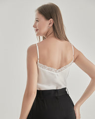 Lace V-Neck Silk Camisole White