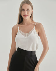 Lace V-Neck Silk Camisole White