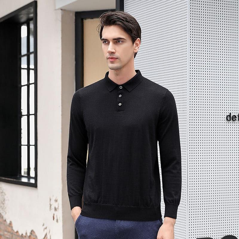 Lapel Collar Cashmere Turtleneck Sweater Mens Black