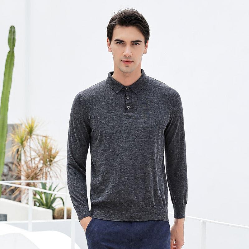 Lapel Collar Cashmere Turtleneck Sweater Mens Dark Grey