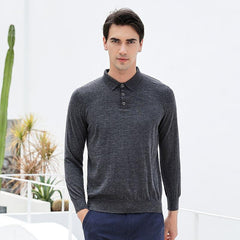 Lapel Collar Cashmere Turtleneck Sweater Mens Dark Grey