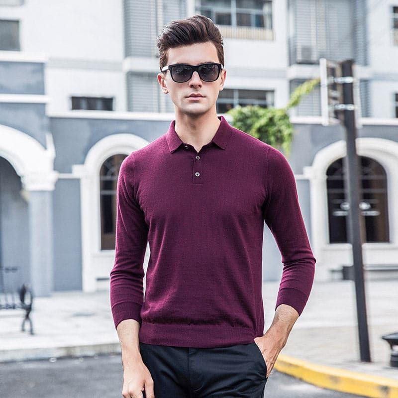 Lapel Collar Cashmere Turtleneck Sweater Mens Purple