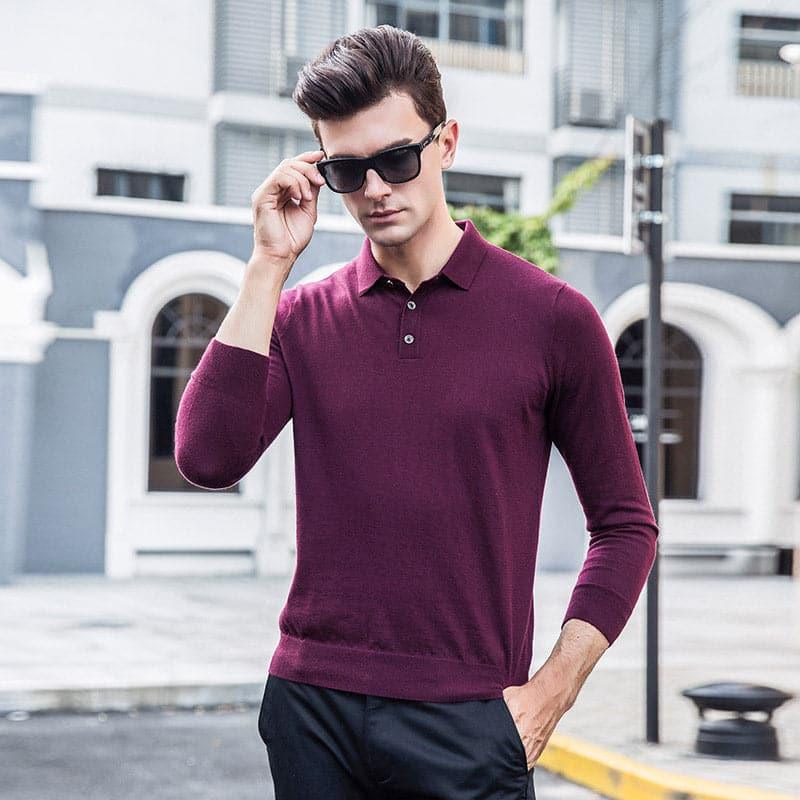 Lapel Collar Cashmere Turtleneck Sweater Mens Purple