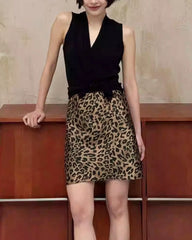 Leopard Bias Silk Slip Mini Skirt