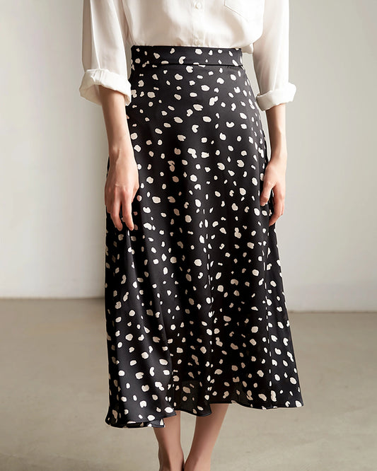 Leopard Flared Silk Midi Skirt