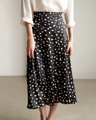 Leopard Flared Silk Midi Skirt