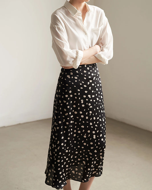 Leopard Flared Silk Midi Skirt