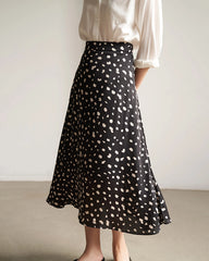 Leopard Flared Silk Midi Skirt