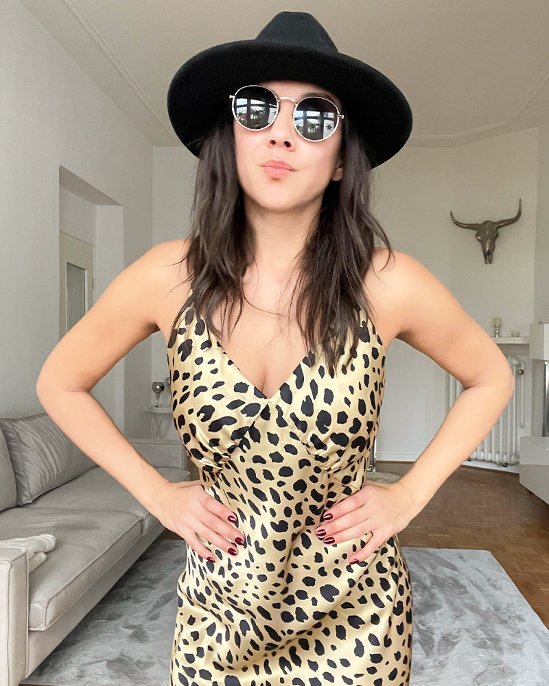 Leopard Print Maxi Silk Dresses Gold Leopard