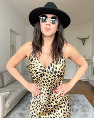 Leopard Print Maxi Silk Dresses Gold Leopard