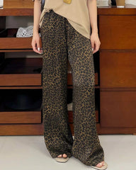 Leopard Print Silk Pants for Women