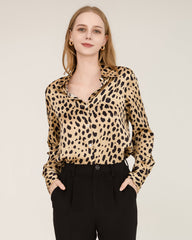 Leopard Print Silk Shirt For Women Gold Leopard Print