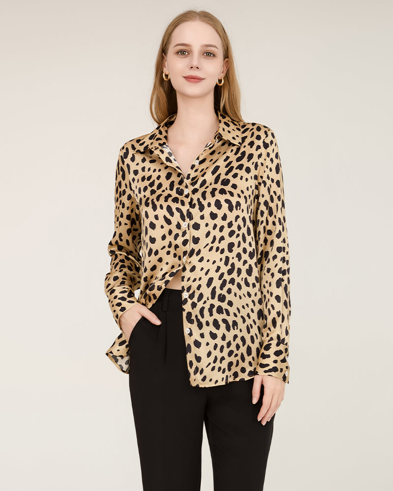 Leopard Print Silk Shirt For Women Gold Leopard Print