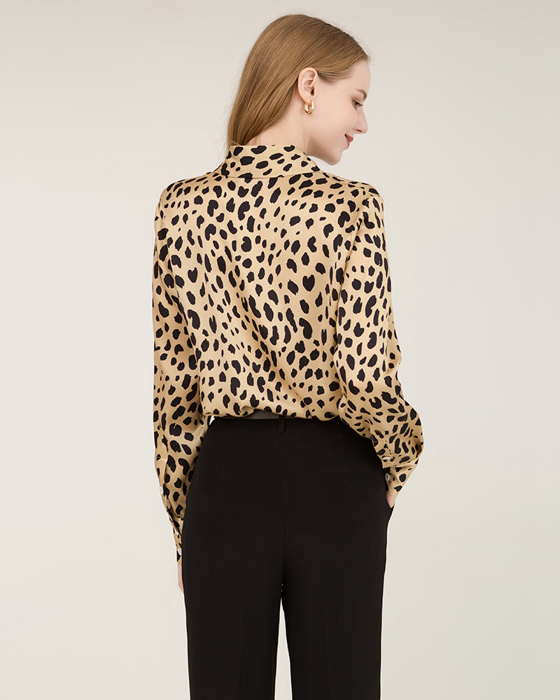 Leopard Print Silk Shirt For Women Gold Leopard Print