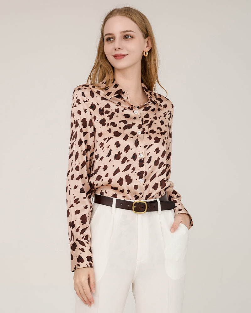 Leopard Print Silk Shirt For Women Pink Leopard Print