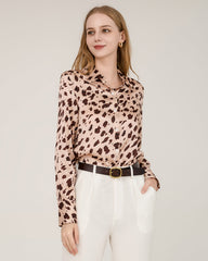 Leopard Print Silk Shirt For Women Pink Leopard Print
