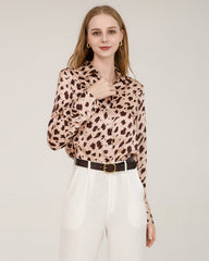 Leopard Print Silk Shirt For Women Pink Leopard Print