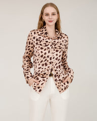 Leopard Print Silk Shirt For Women Pink Leopard Print