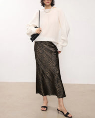 Leopard Silk Midi Skirt
