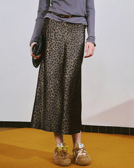 Leopard Silk Midi Skirt