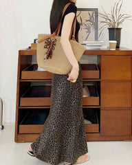 Leopard Silk Midi Skirt