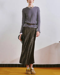 Leopard Silk Midi Skirt