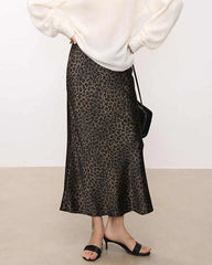Leopard Silk Midi Skirt