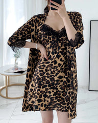 Leopard Silk Nightdress and Robe Set