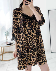Leopard Silk Nightdress and Robe Set