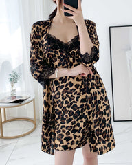 Leopard Silk Nightdress and Robe Set