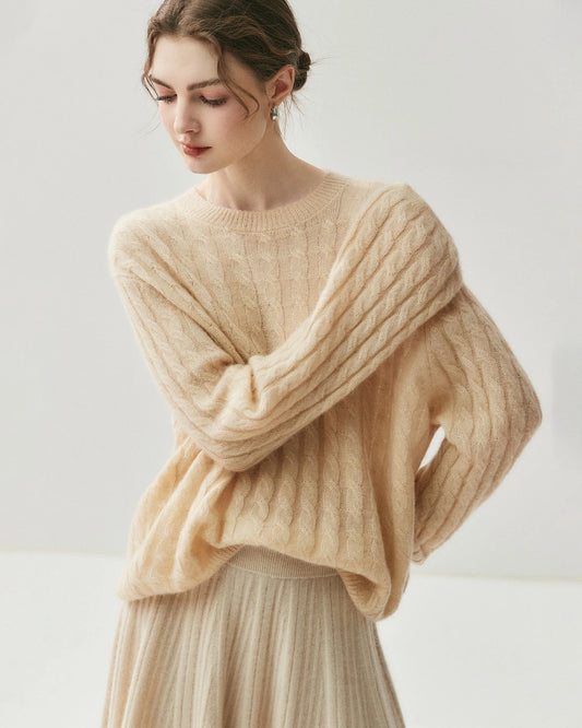 Lightweight Cable Knit Silk Cashmere Sweater