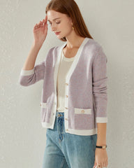 Lilac Cashmere Cardigan with Pearl Button