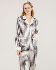 Houndstooth Silk Pajamas with Swarovski Buttons Black