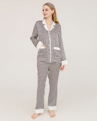 Houndstooth Silk Pajamas with Swarovski Buttons Black