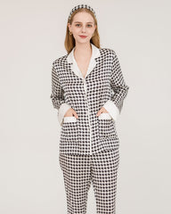 Houndstooth Silk Pajamas with Swarovski Buttons Black