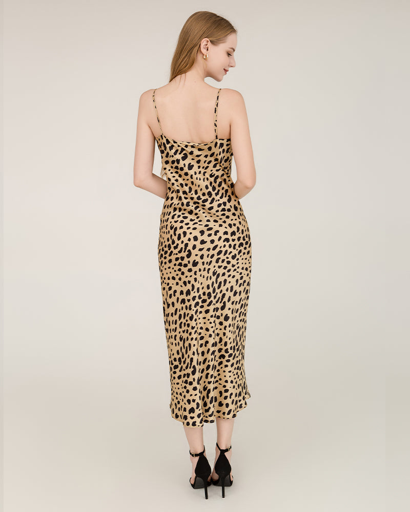 Leopard Print Maxi Silk Dresses Gold Leopard