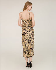 Leopard Print Maxi Silk Dresses Gold Leopard