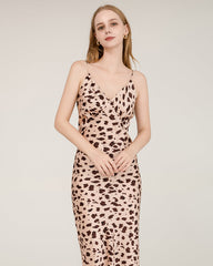 Leopard Print Maxi Silk Dresses Pink Leopard