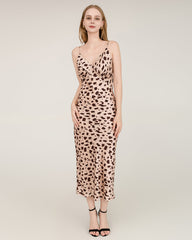Leopard Print Maxi Silk Dresses Pink Leopard