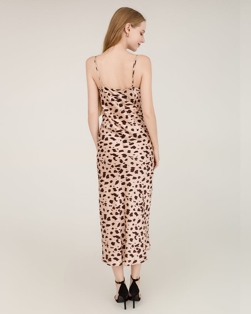 Leopard Print Maxi Silk Dresses Pink Leopard