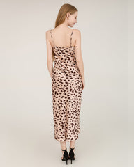Leopard Print Maxi Silk Dresses Pink Leopard